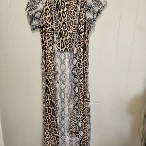 Crazy Train Animal Print Mixed Duster in Tan, Black, White